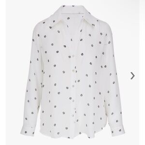 L'AGENCE White Blouse with Small Black Floral Dots. NWT